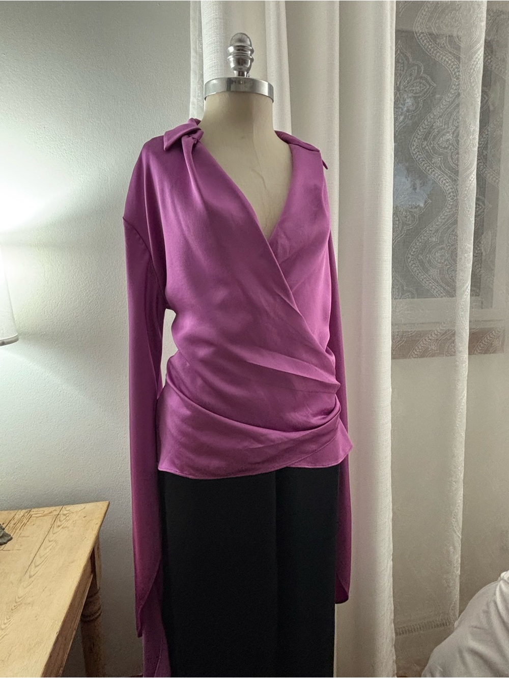 SIMKHAI Purple Paradise Wrap Blouse with Dramatic Sleeves, 10, VGUC - Picture 6 of 11
